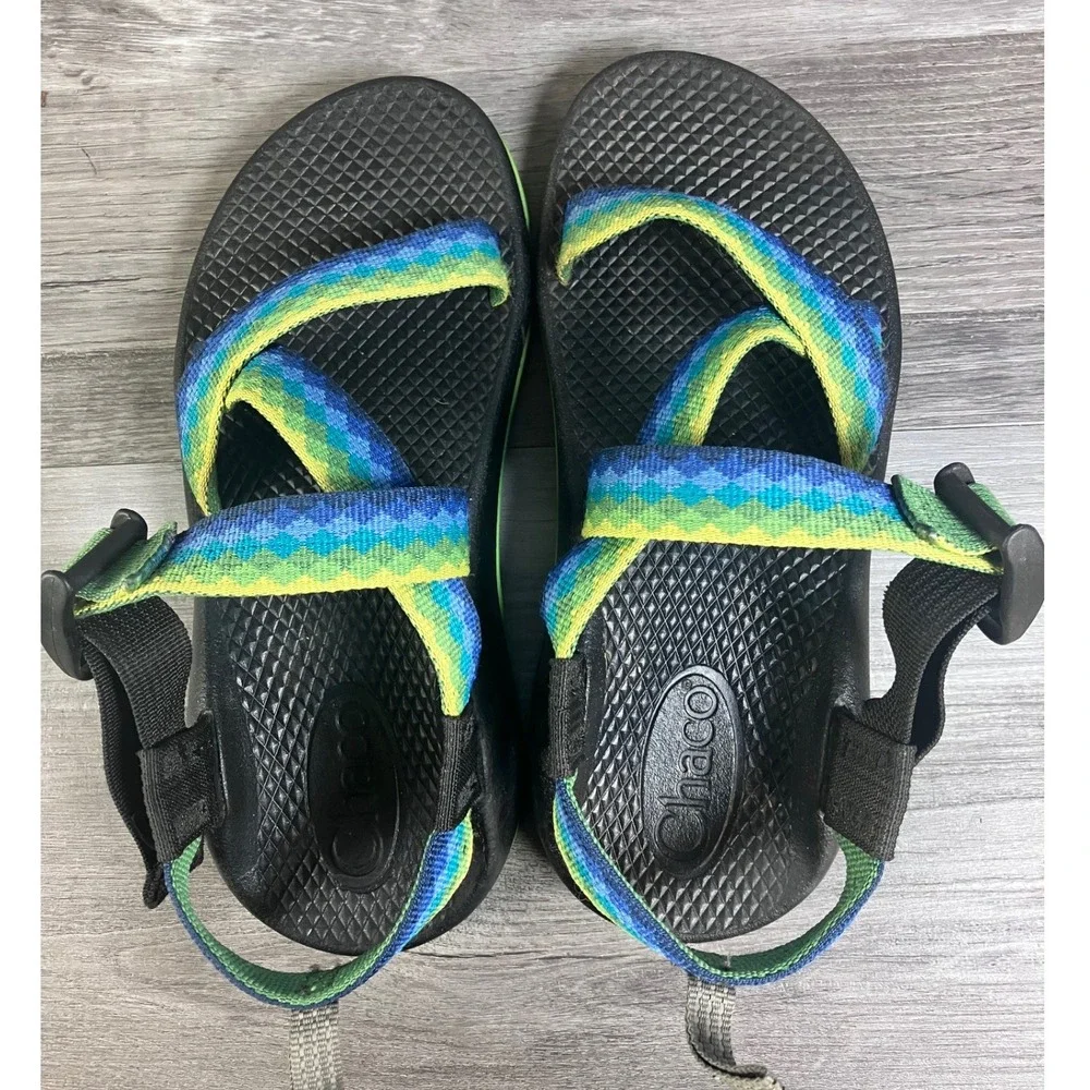 Chaco Z/1 Ecotread Kids Size 2 Blue Green Geometric Strappy Sport Sandals